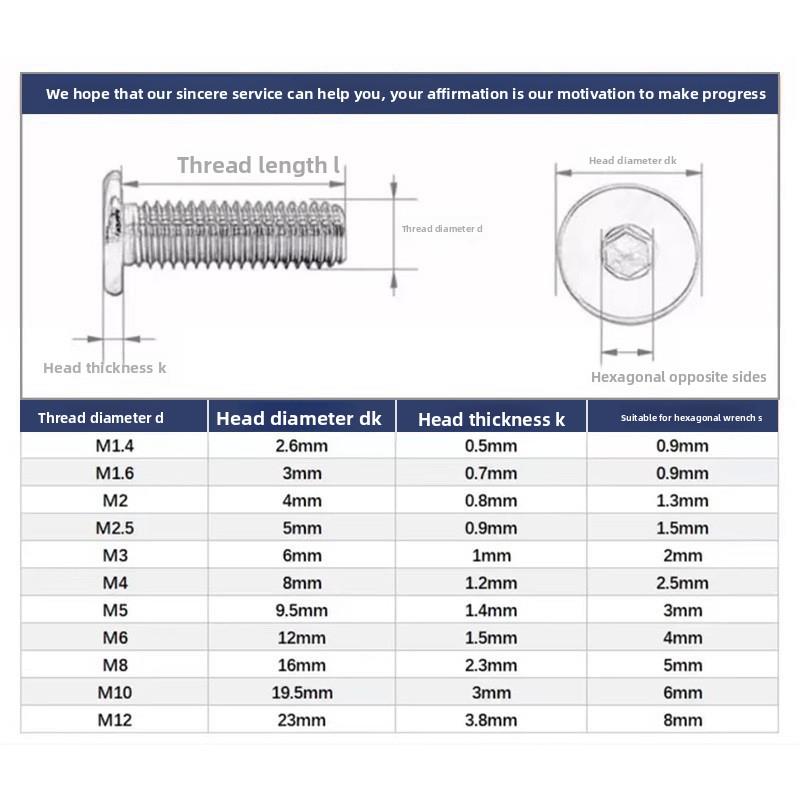 CM304 Stainless Steel Flat Head Countersunk Hex Socket Screws - Ultra Thin Low Profile, M1.4 M2 M3 M4 M5 M6 M8
